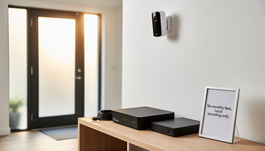 Compact local storage base station and SD card near a home entryway